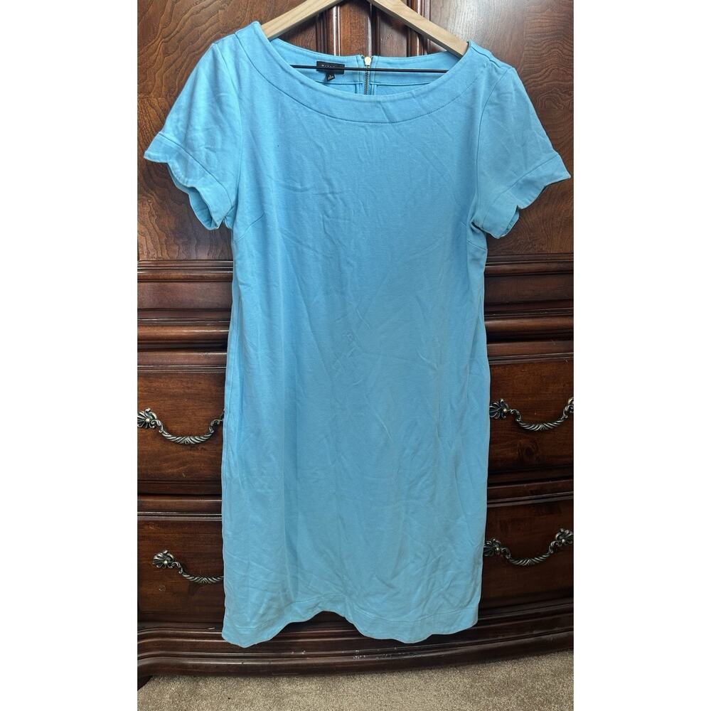 Talbots Light Blue Knit Shift Dress Flutter Sleeve Knee Length Size L